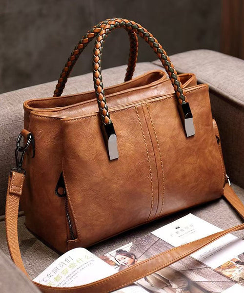 Leather Elegant Brown Handbag Durable Tote Solid Calf FashionChic