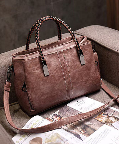 Leather Elegant Brown Handbag Durable Tote Solid Calf FashionChic