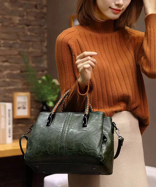 Leather Elegant Brown Handbag Durable Tote Solid Calf FashionChic