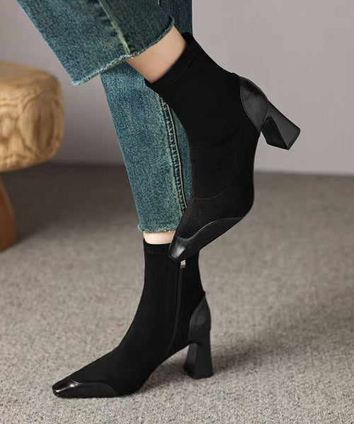 Elegant Heel Suede Chunky Brown Boots Splicing FashionChic