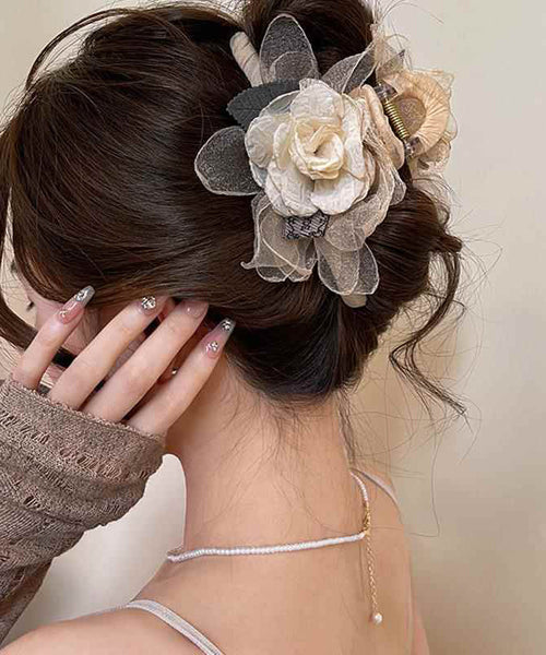 Elegant Champagne Metal Tulle Rose Hairpin RA032 ABC