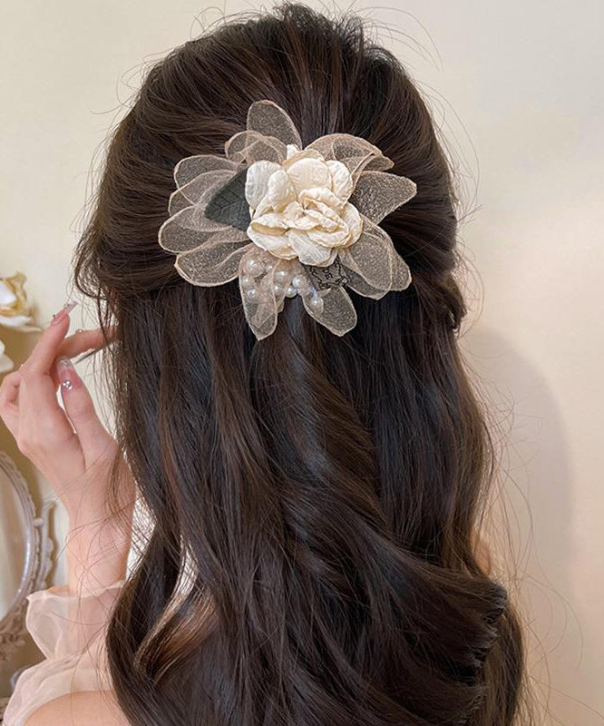 Elegant Champagne Metal Tulle Rose Hairpin RA032 ABC
