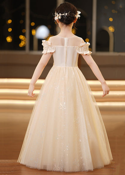 Elegant Champagne O-Neck Sequins Tulle Girls Holiday Dress Summer TT032 WS-JRTZSDGL240817