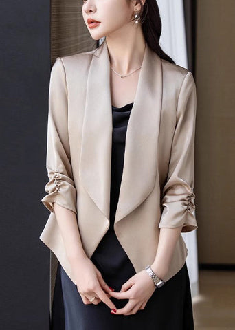 Elegant Champagne Peter Pan Collar Wrinkled Satin Coats Spring YJ034 ABC