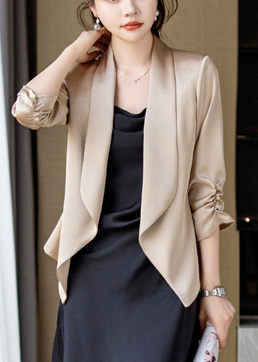 Elegant Champagne Peter Pan Collar Wrinkled Satin Coats Spring YJ034 ABC