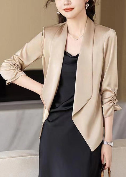 Elegant Champagne Peter Pan Collar Wrinkled Satin Coats Spring YJ034 ABC