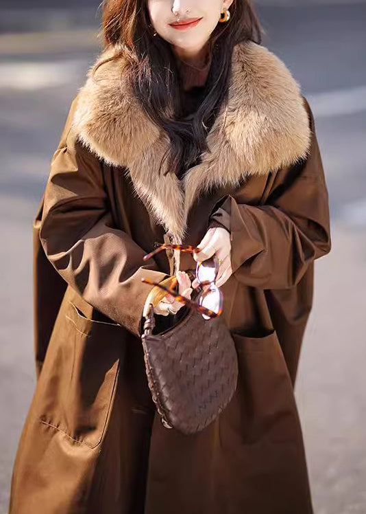 Elegant Chocolate Fur Collar Removable Warm Fleece Long Parkas Winter RC014 ABC