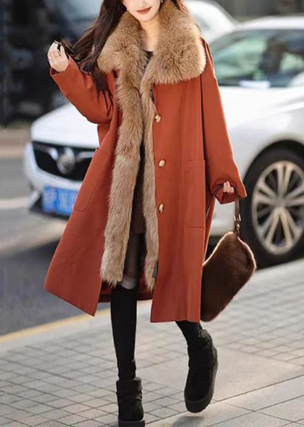 Elegant Chocolate Fur Collar Removable Warm Fleece Long Parkas Winter RC014 ABC