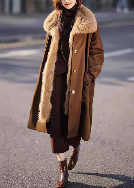 Elegant Chocolate Fur Collar Removable Warm Fleece Long Parkas Winter RC014 ABC