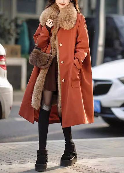 Elegant Chocolate Fur Collar Removable Warm Fleece Long Parkas Winter RC014 ABC