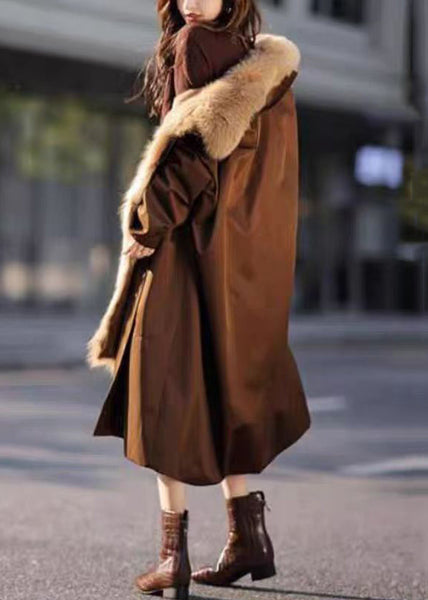Elegant Chocolate Fur Collar Removable Warm Fleece Long Parkas Winter RC014 ABC
