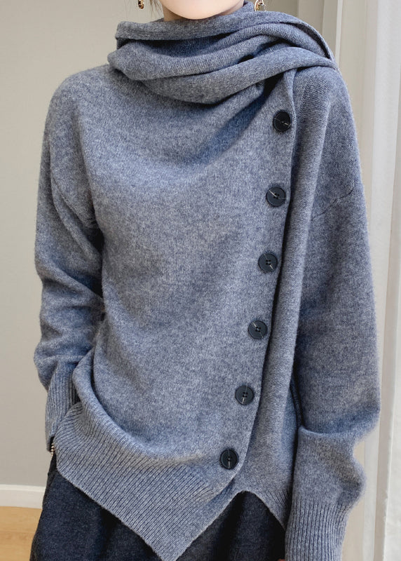 Elegant Coffee Scarf Collar Button Patchwork Wool Sweaters Spring YY032 ABC