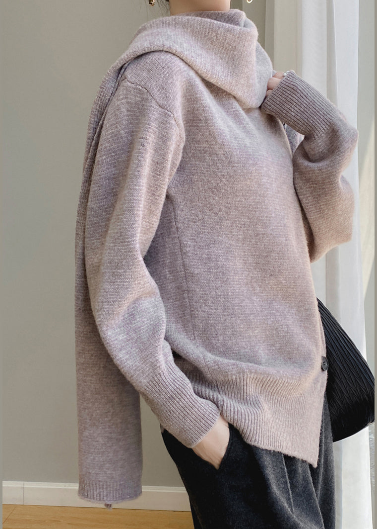 Elegant Coffee Scarf Collar Button Patchwork Wool Sweaters Spring YY032 ABC