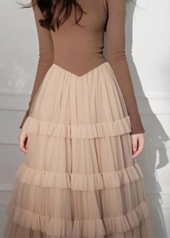 Cake Long Coffee Square Tulle Elegant Dress Patchwork Collar FashionChic
