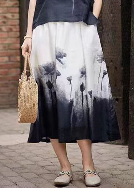Elegant Colorblock Tie Dye Elastic Waist A Line Skirts Summer VB1088 Ada Fashion