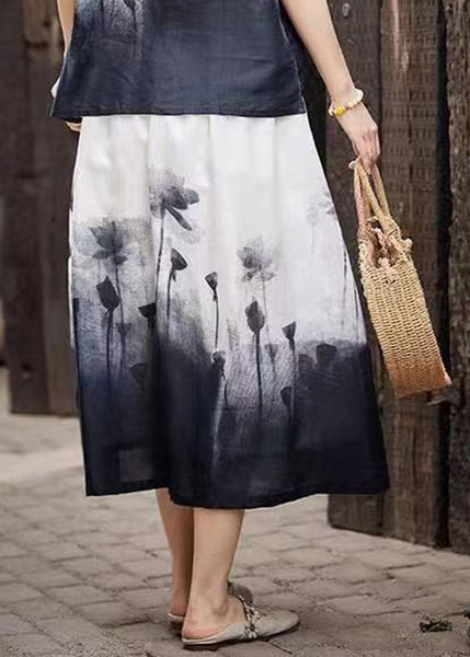 Elegant Colorblock Tie Dye Elastic Waist A Line Skirts Summer VB1088 Ada Fashion
