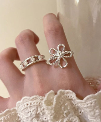 Rings Elegant Floral Gold Set Two Piece Alloy Hollow Out FashionChic