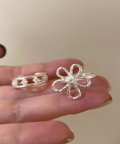 Rings Elegant Floral Gold Set Two Piece Alloy Hollow Out FashionChic