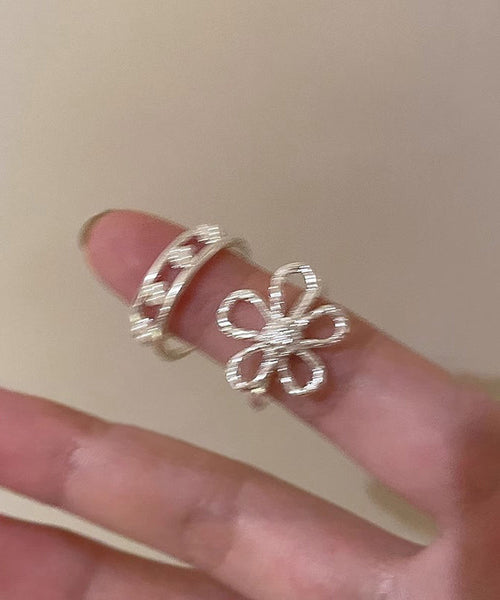 Rings Elegant Floral Gold Set Two Piece Alloy Hollow Out FashionChic