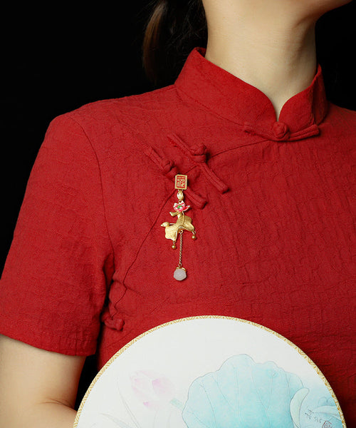 Elegant Gold Ancient Gold Jade Lotus Tassel Brooches KX1072 Ada Fashion