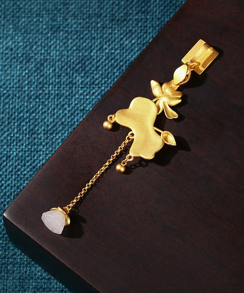 Elegant Gold Ancient Gold Jade Lotus Tassel Brooches KX1072 Ada Fashion