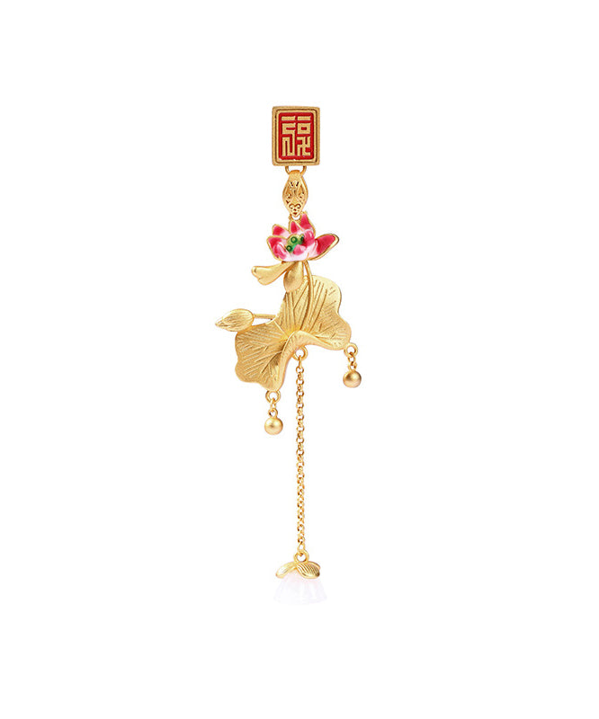 Elegant Gold Ancient Gold Jade Lotus Tassel Brooches KX1072 Ada Fashion