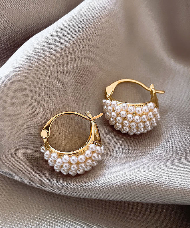 Elegant Gold Copper Alloy Pearl Hoop Earrings WH056 JEW-EAR241116