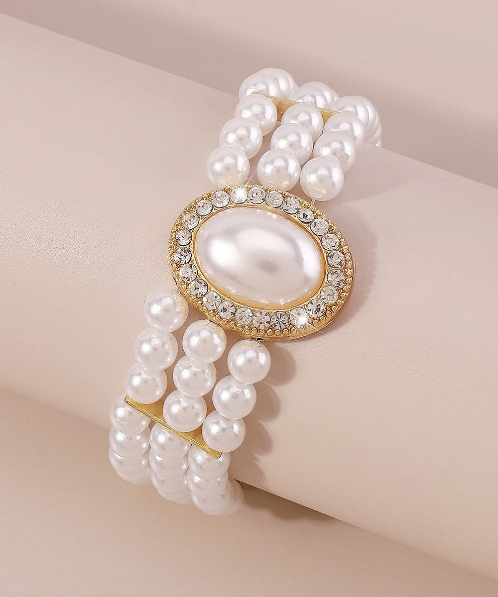 Elegant Gold Copper Alloy Pearl Zircon Resin Tassel Chain Bracelet YI001 ABC