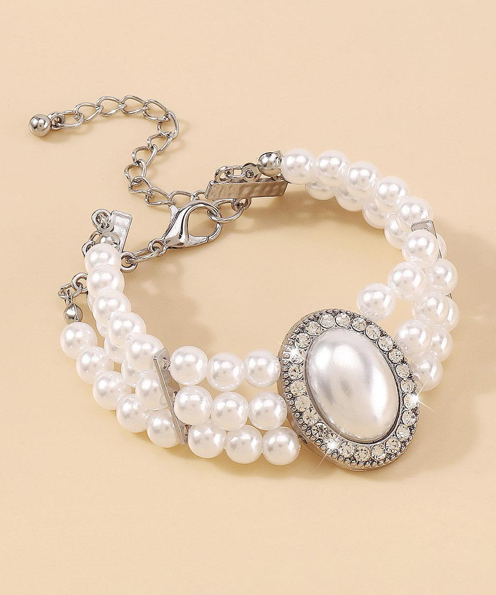 Elegant Gold Copper Alloy Pearl Zircon Resin Tassel Chain Bracelet YI001 ABC