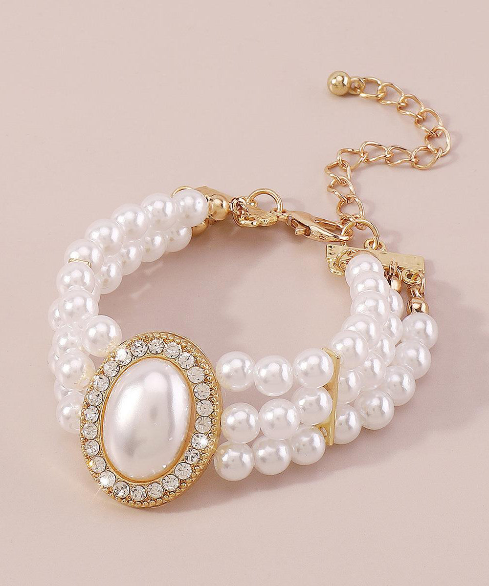 Elegant Gold Copper Alloy Pearl Zircon Resin Tassel Chain Bracelet YI001 ABC