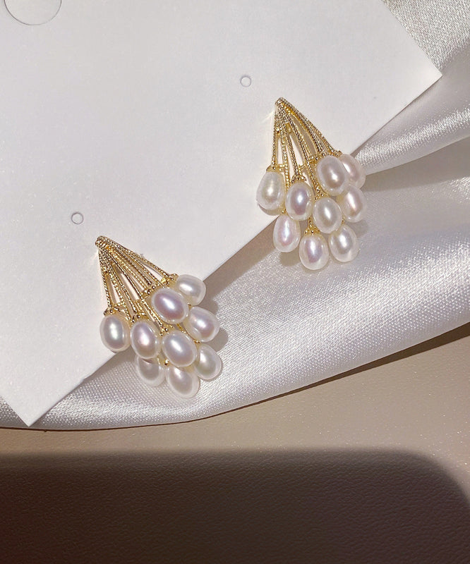 Pearl Grape Gold Overgild Copper Stud Earrings Elegant FashionChic