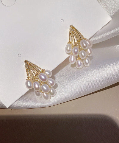 Pearl Grape Gold Overgild Copper Stud Earrings Elegant FashionChic