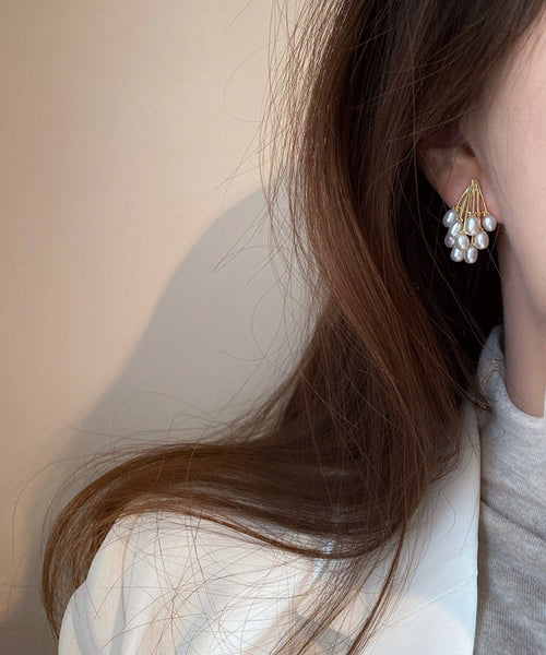 Pearl Grape Gold Overgild Copper Stud Earrings Elegant FashionChic