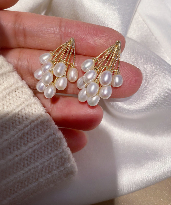 Pearl Grape Gold Overgild Copper Stud Earrings Elegant FashionChic