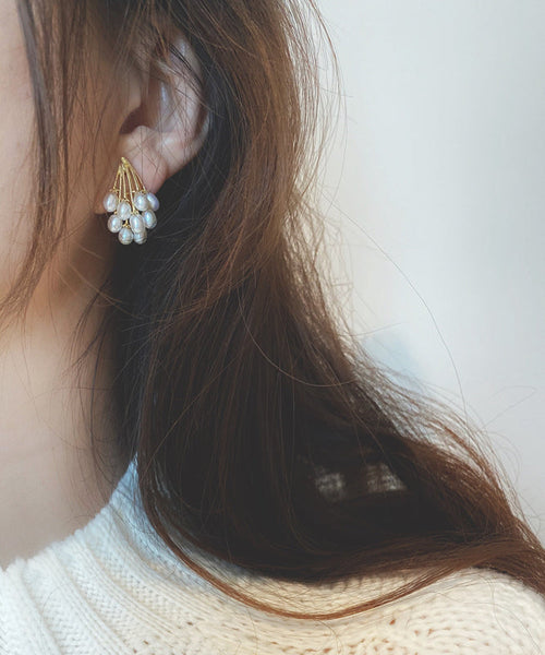 Pearl Grape Gold Overgild Copper Stud Earrings Elegant FashionChic