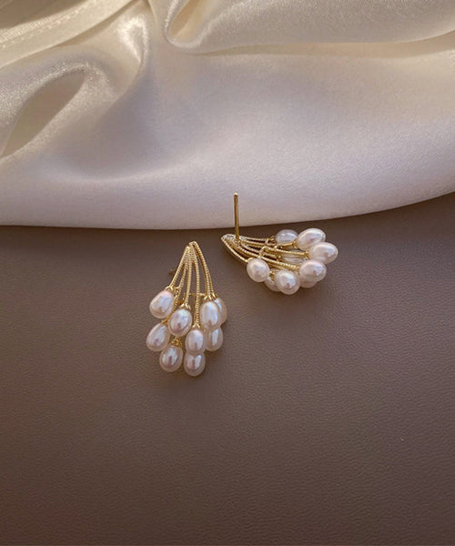 Pearl Grape Gold Overgild Copper Stud Earrings Elegant FashionChic