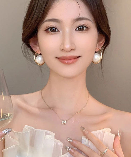 Elegant Gold Sterling Silver Alloy Pearl Hoop Earrings ZZ037 JEW-EAR240613