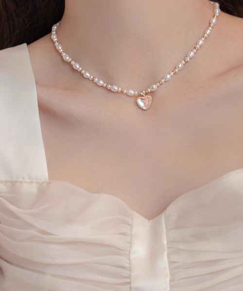 Elegant Gold Sterling Silver Overgild Crystal Love Pearl Pendant Necklace KX1041 Ada Fashion