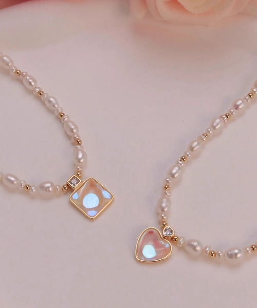 Elegant Gold Sterling Silver Overgild Crystal Love Pearl Pendant Necklace KX1041 Ada Fashion