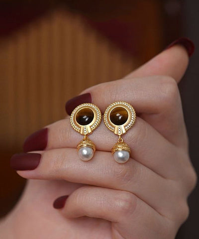 Overgild Gold Pearl Earrings Silver Elegant Drop Sterling Tassel FashionChic