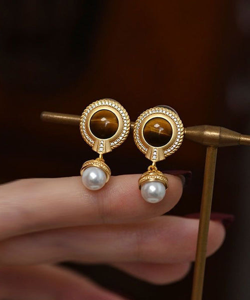 Overgild Gold Pearl Earrings Silver Elegant Drop Sterling Tassel FashionChic