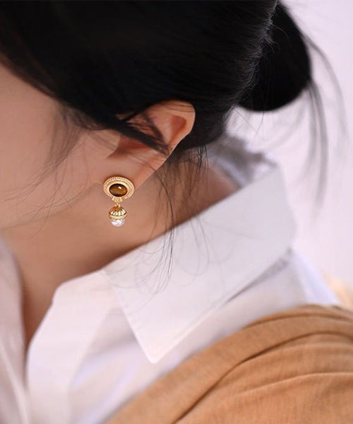 Overgild Gold Pearl Earrings Silver Elegant Drop Sterling Tassel FashionChic