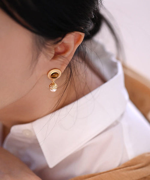 Overgild Gold Pearl Earrings Silver Elegant Drop Sterling Tassel FashionChic