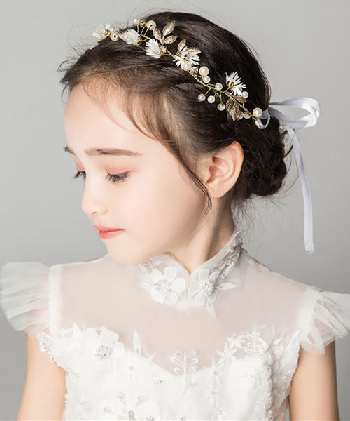 Elegant Gold Zircon Little Daisy Silk Ribbon Girl Crown IU030 TZ-FQ-HAI240802