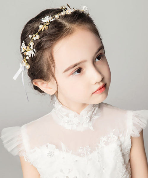 Elegant Gold Zircon Little Daisy Silk Ribbon Girl Crown IU030 TZ-FQ-HAI240802