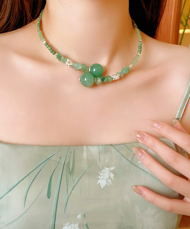 Lotus Beading Alloy Green Zircon Choker Gem Elegant Stone FashionChic