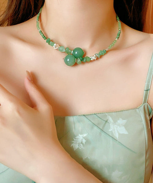 Lotus Beading Alloy Green Zircon Choker Gem Elegant Stone FashionChic