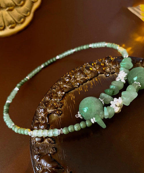 Lotus Beading Alloy Green Zircon Choker Gem Elegant Stone FashionChic