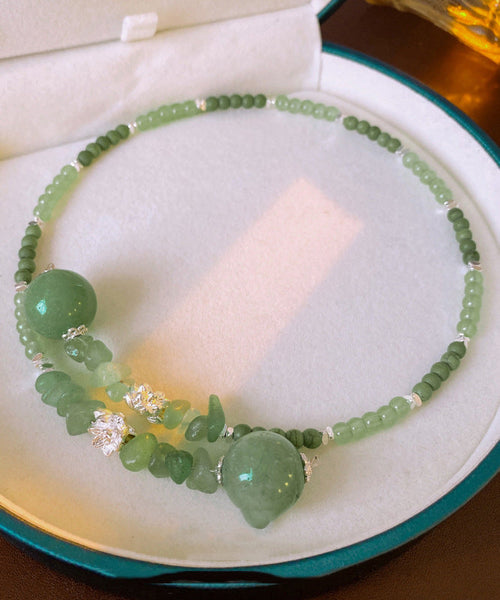 Lotus Beading Alloy Green Zircon Choker Gem Elegant Stone FashionChic