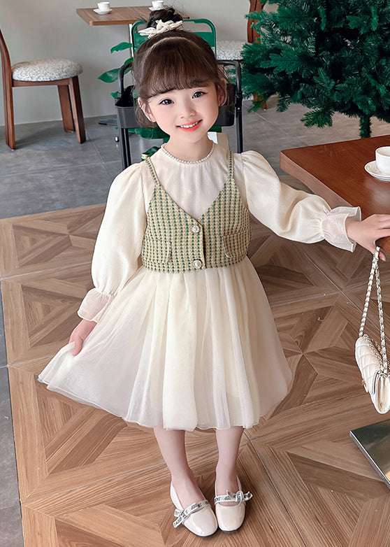 Elegant Green Button Waistcoat And Dress Tulle Kids Two Pieces Set Fall XZ075 FALL-MM-RCTZ-TPGIEC240618